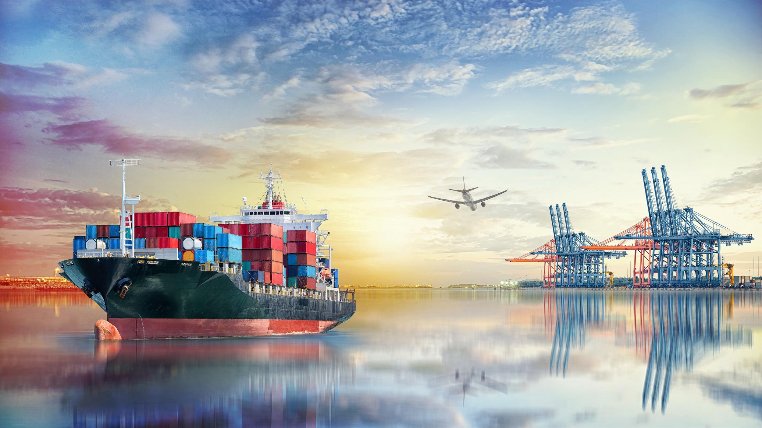 Air freight plane loading cargo for trans-pacific routes