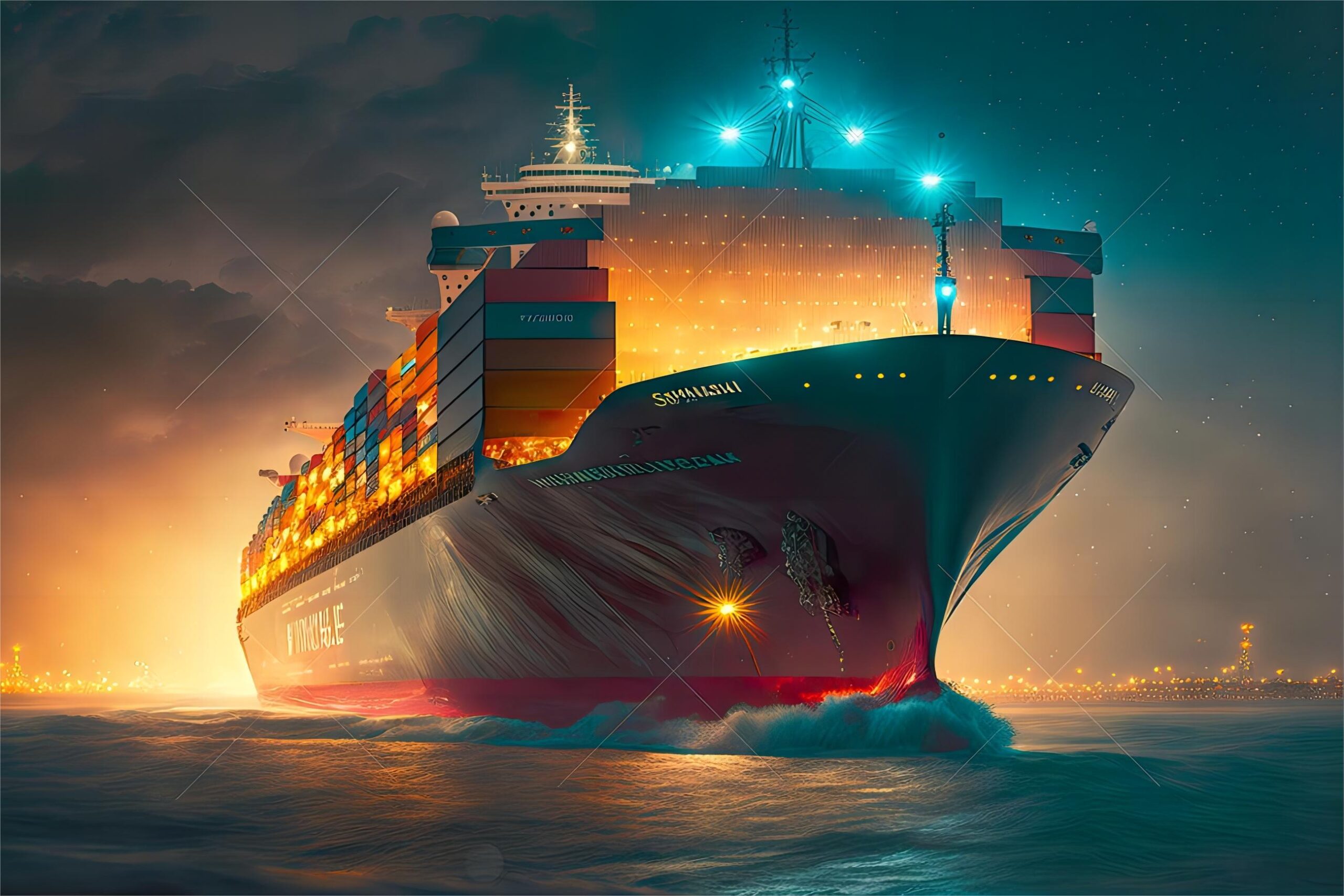 Large container ship carrying bulk cargo from China to international ports