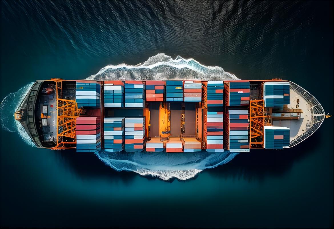 Cargo containers being loaded for international transit